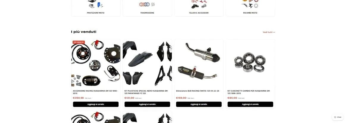 Sezione “I più venduti” con schede prodotto, prezzi e pulsante Aggiungi al carrello