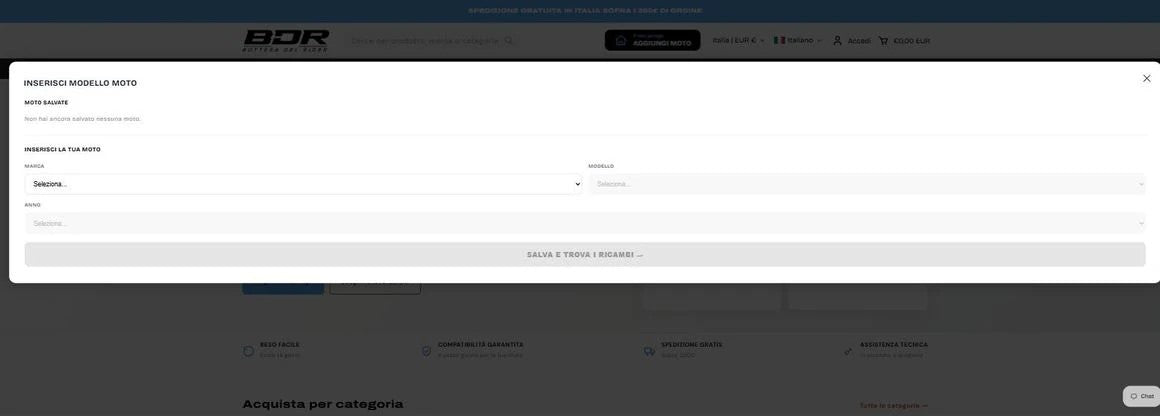 Finestra “Inserisci modello moto” con i tre menu Marca, Modello e Anno ancora vuoti