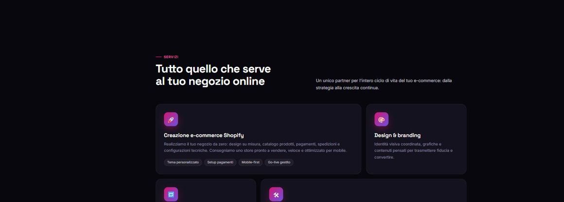 Sezione servizi del sito Bottega del Web